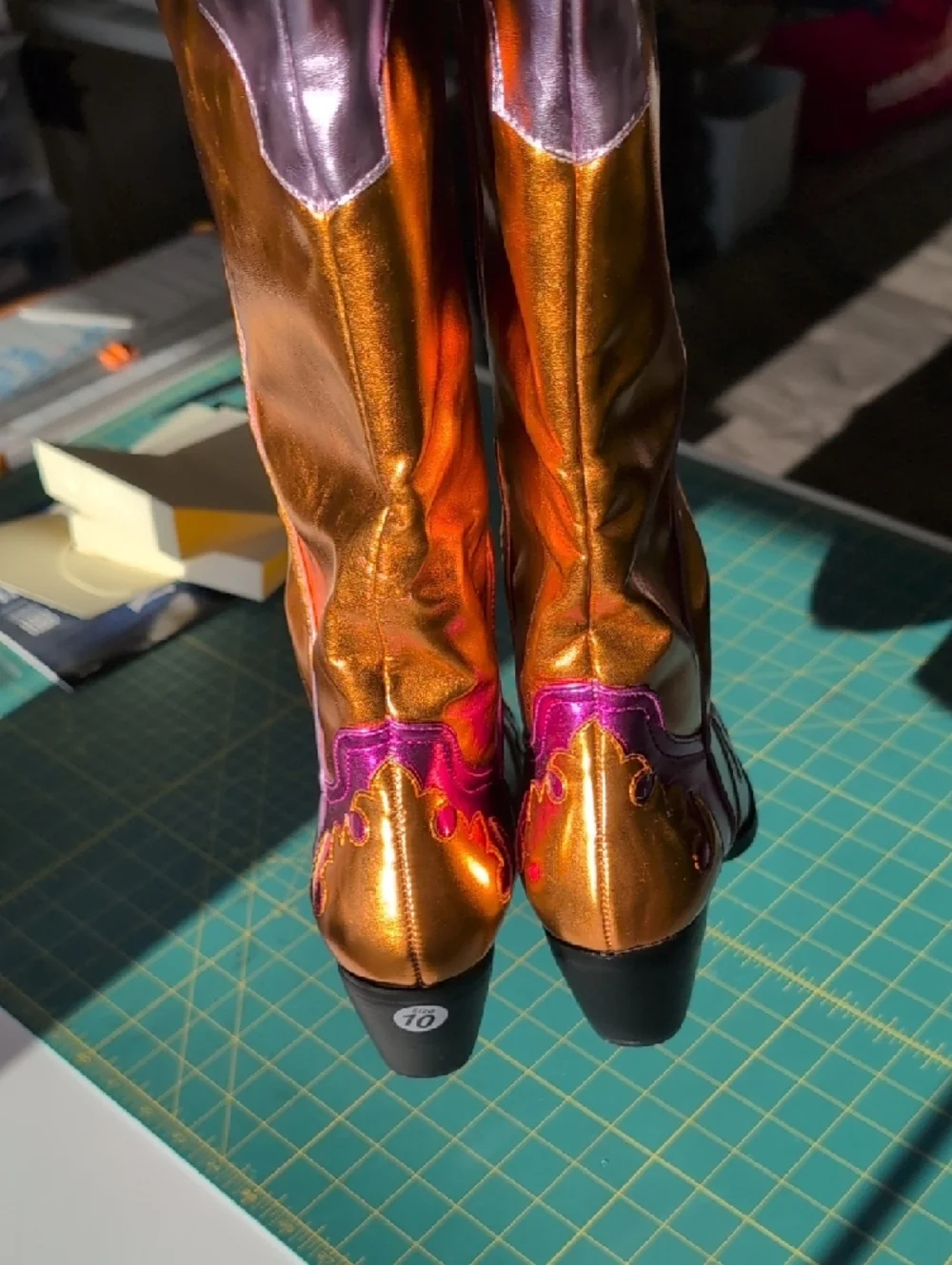 Metallic Pink and Orange Over-the-Knee Western Boots - Picture 2 of 7
